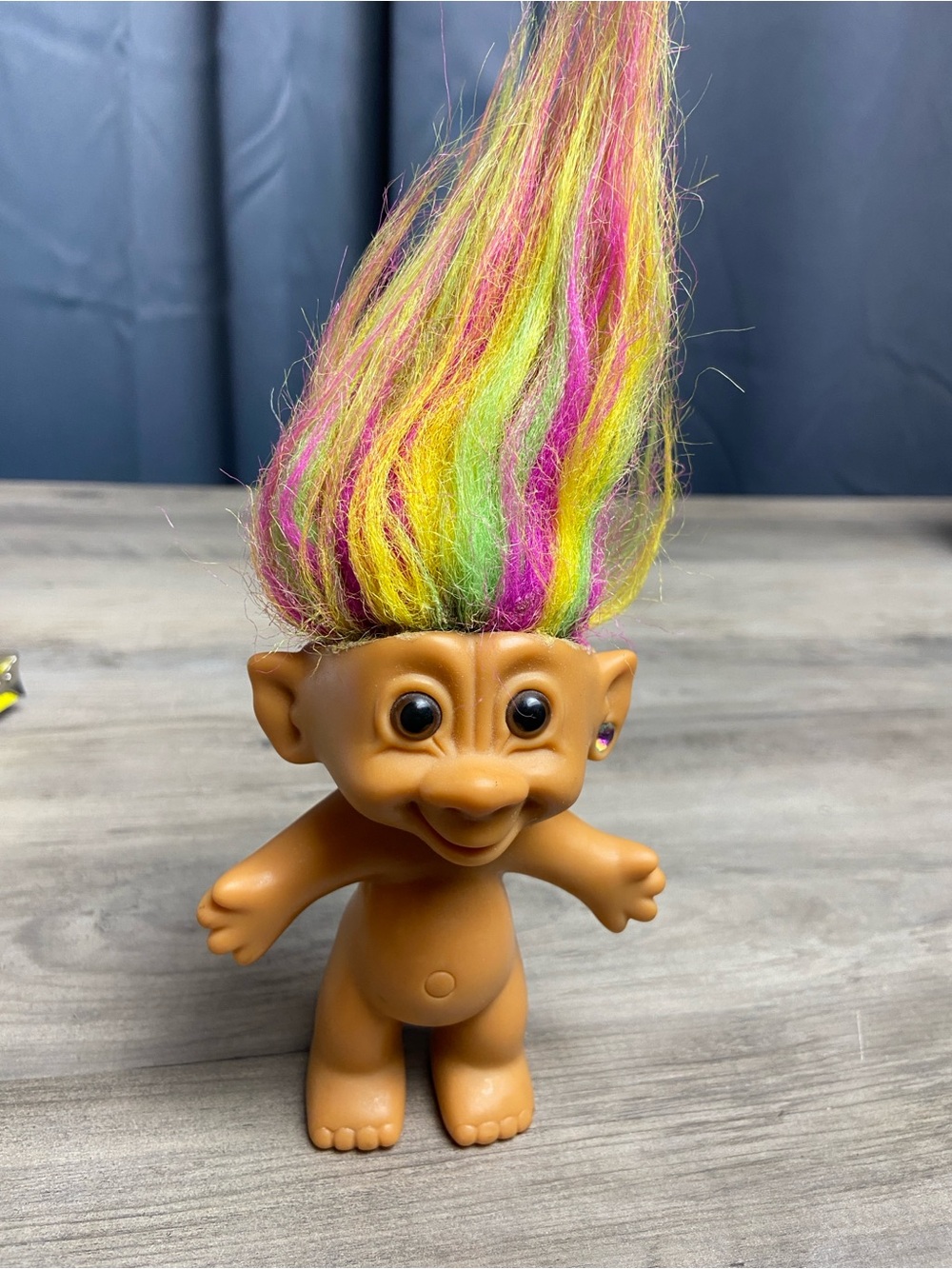 Vintage Bright of America Troll Doll with Rainbow Hair & Earring‎